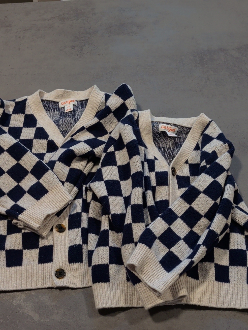 Cat & Jack Navy and Cream Checkerboard Cardigan/set 2